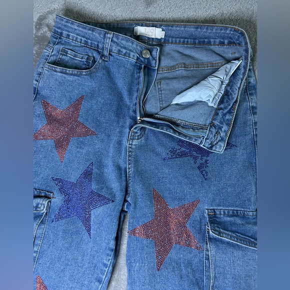 Y2K Star Rhinestone Cargo Jogger Jeans LIC Lizette Collection Size 13 - Picture 6 of 16